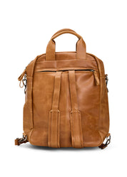 Brown leather backpack with large front pocket