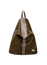 Green color combination triangular leather backpack