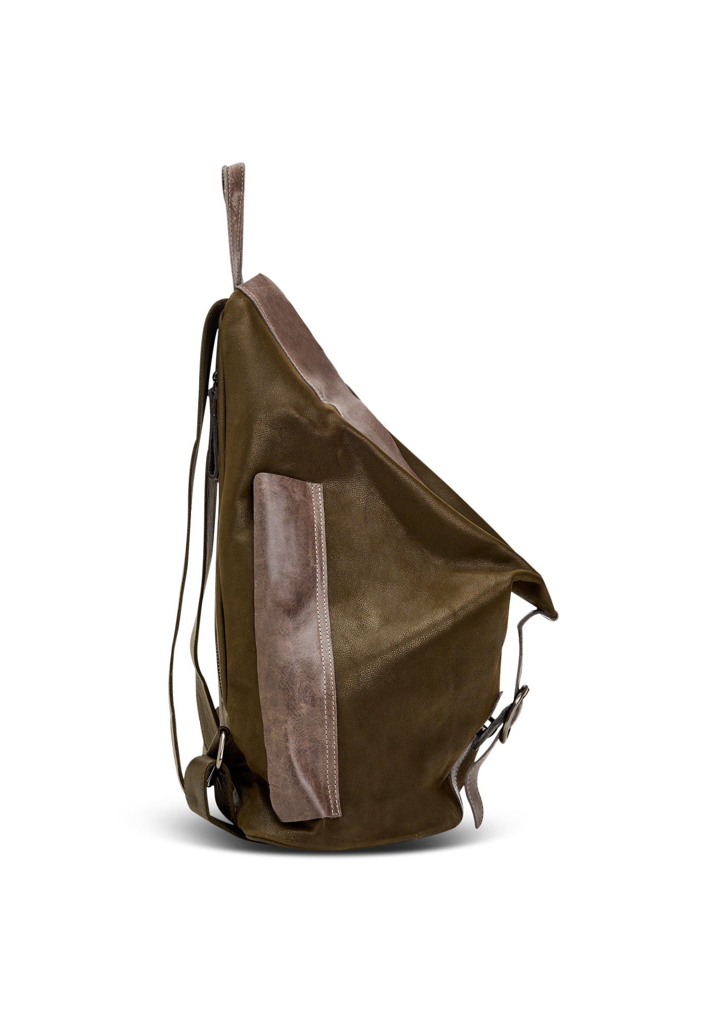 Green color combination triangular leather backpack