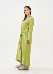 Green long sleeve tie waist dress