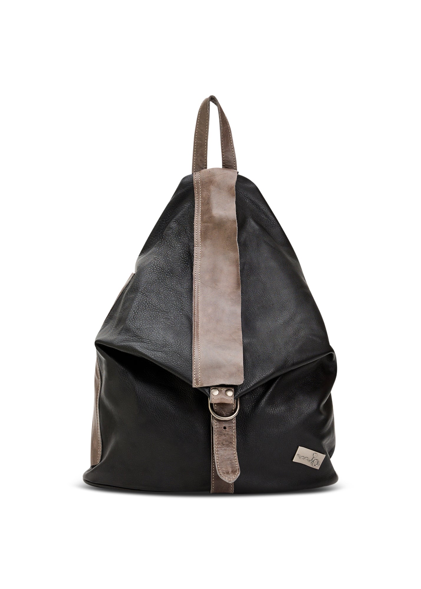 Black color combination triangle leather backpack