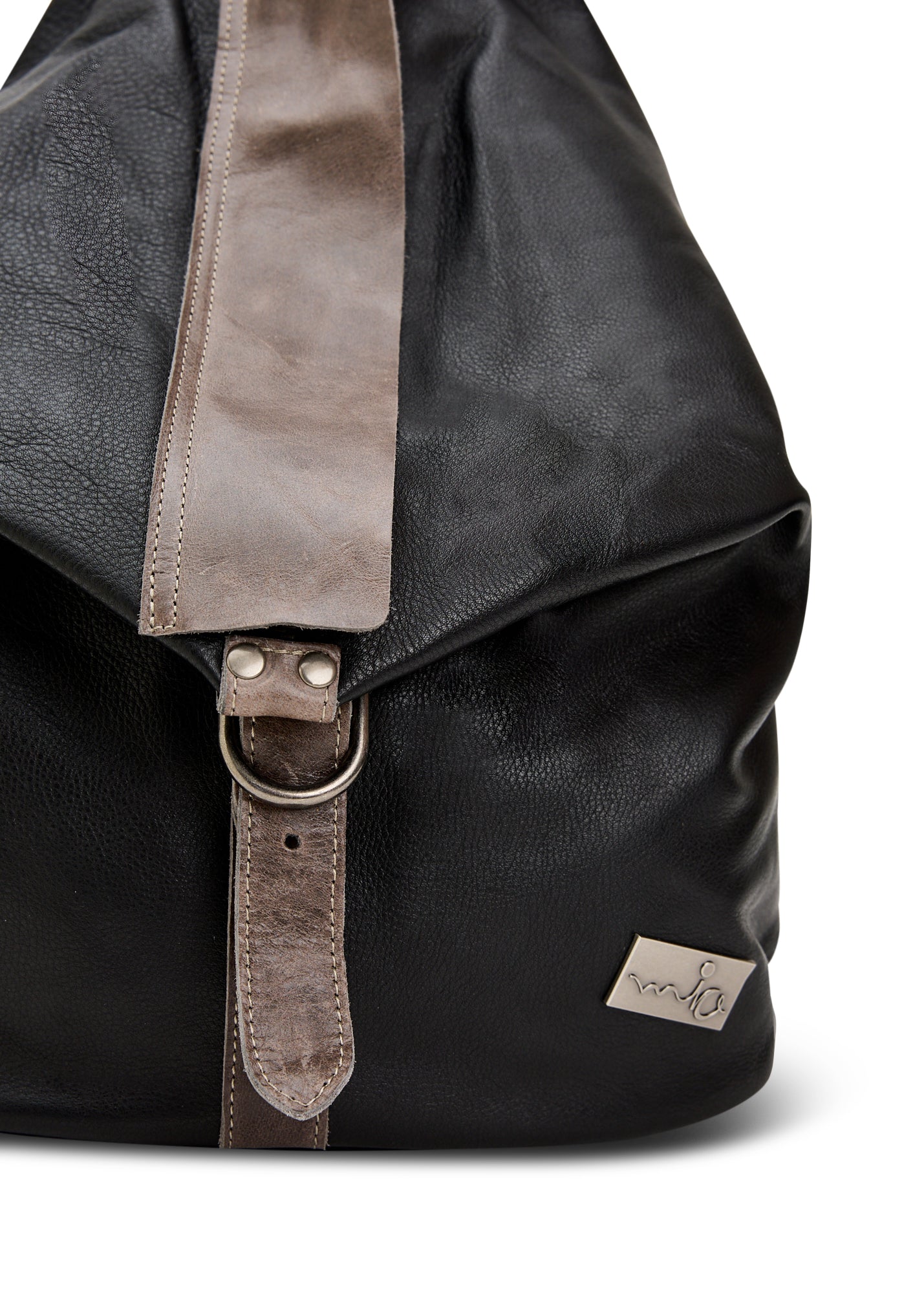Black color combination triangle leather backpack