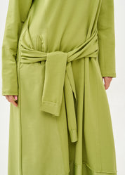 Green long sleeve tie waist dress