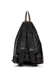 Black color combination triangle leather backpack