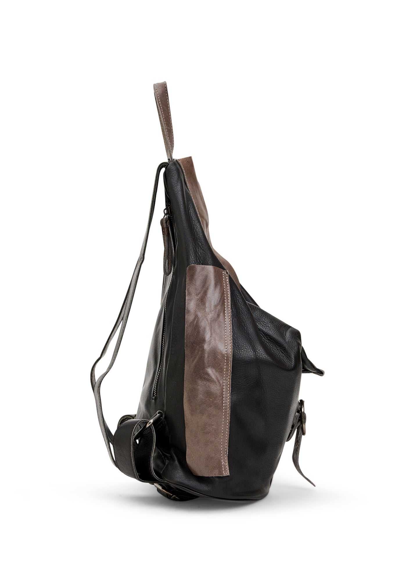 Black color combination triangle leather backpack