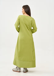 Green long sleeve tie waist dress