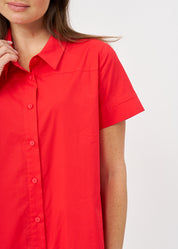Short sleeve dress with side gathers, red