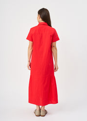Short sleeve dress with side gathers, red
