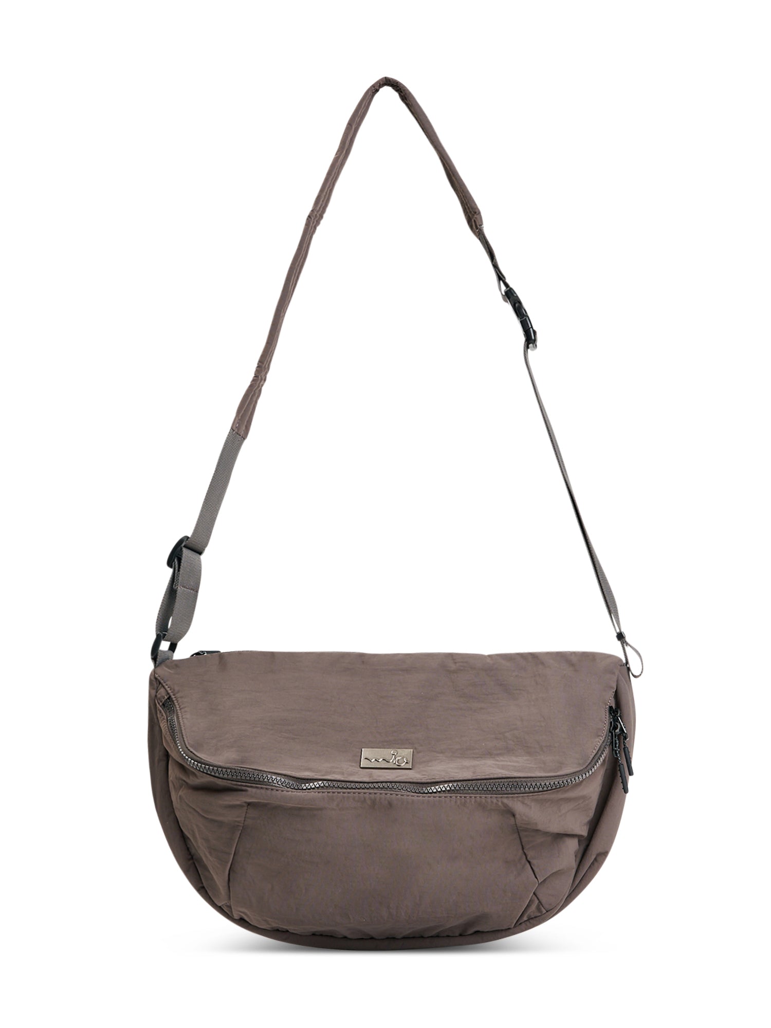 Large dark brown nylon pouch bag