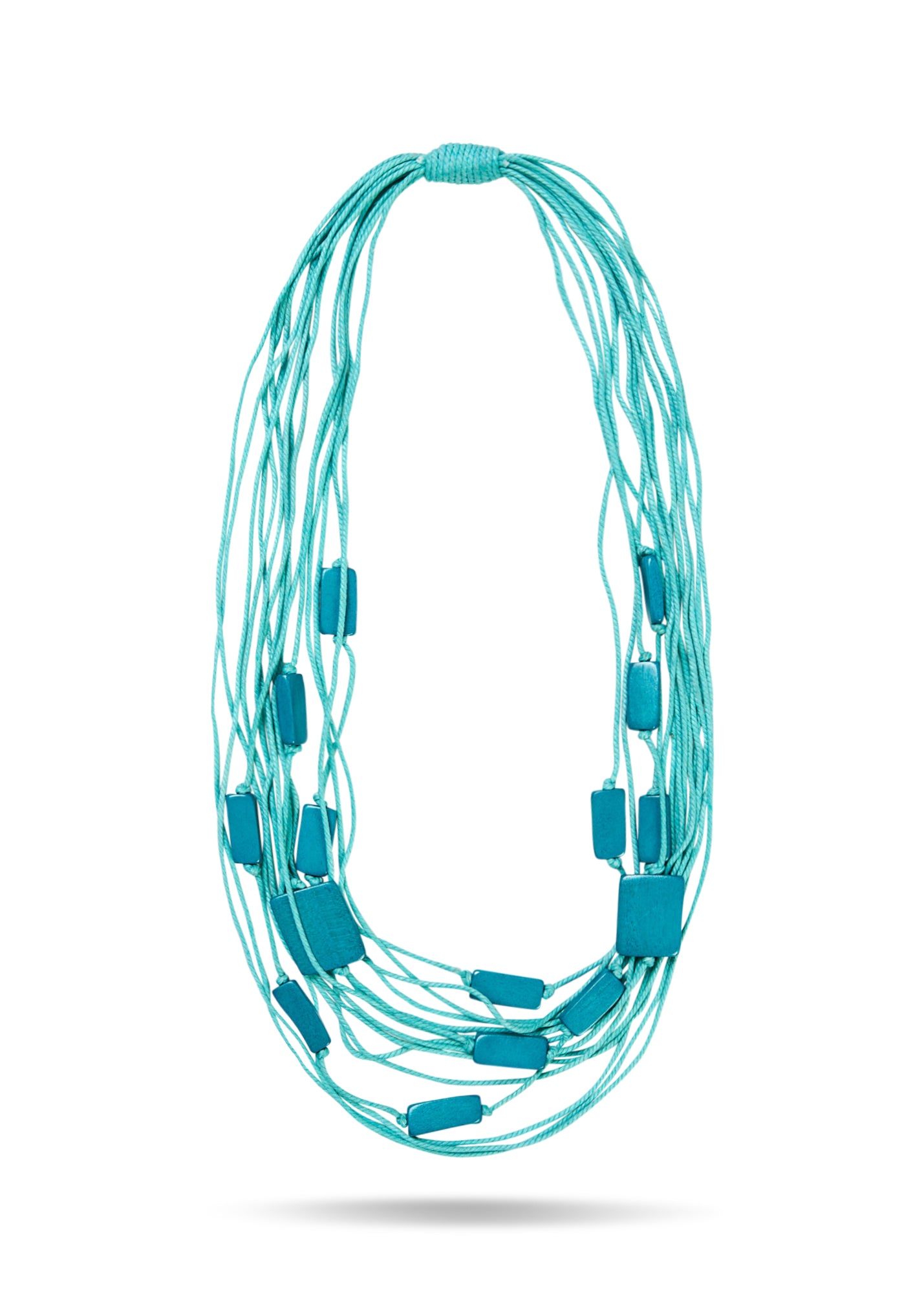 Cotton thread necklace with turquoise wooden rectangles