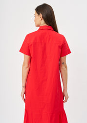 Short sleeve dress with side gathers, red