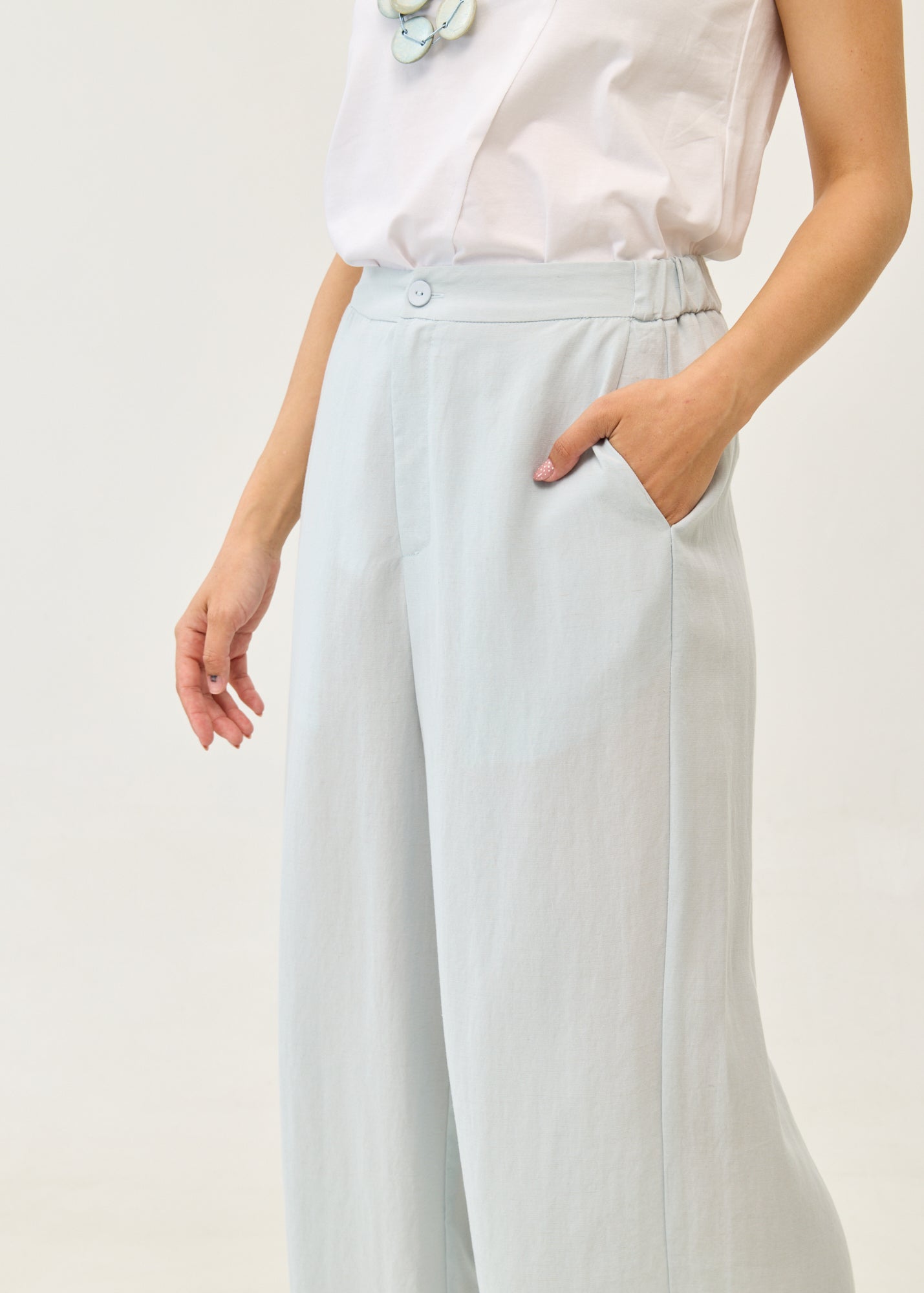 Light Blue Linen Wide Leg Pants