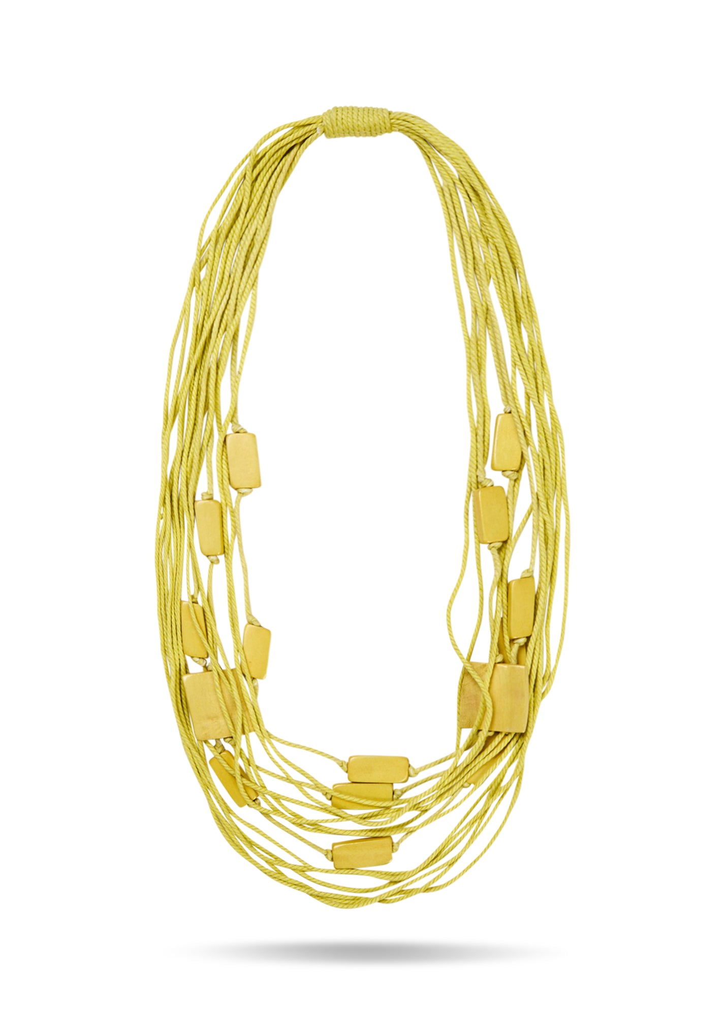 Cotton thread necklace with yellow wooden rectangle
