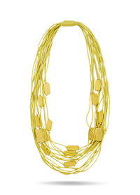 Cotton thread necklace with yellow wooden rectangle - 99