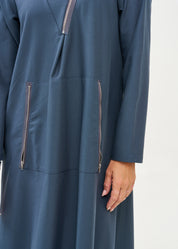 Long sleeve dress with hat and zipper, dark blue