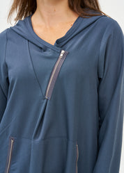 Long sleeve dress with hat and zipper, dark blue