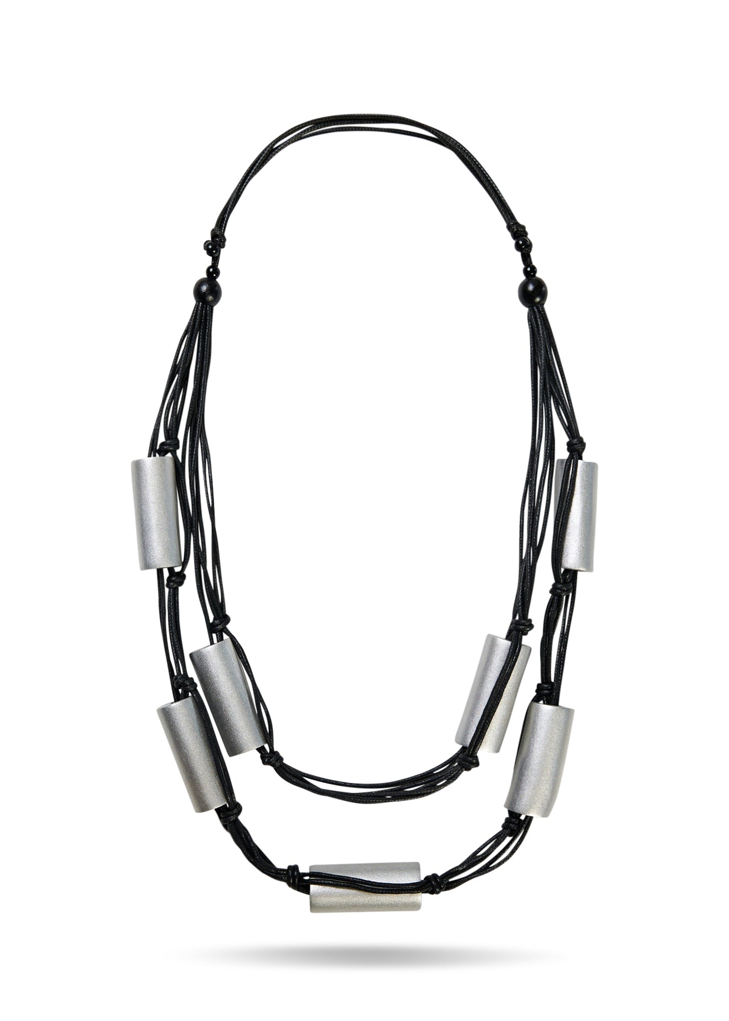 Wooden tube necklace on silver wire