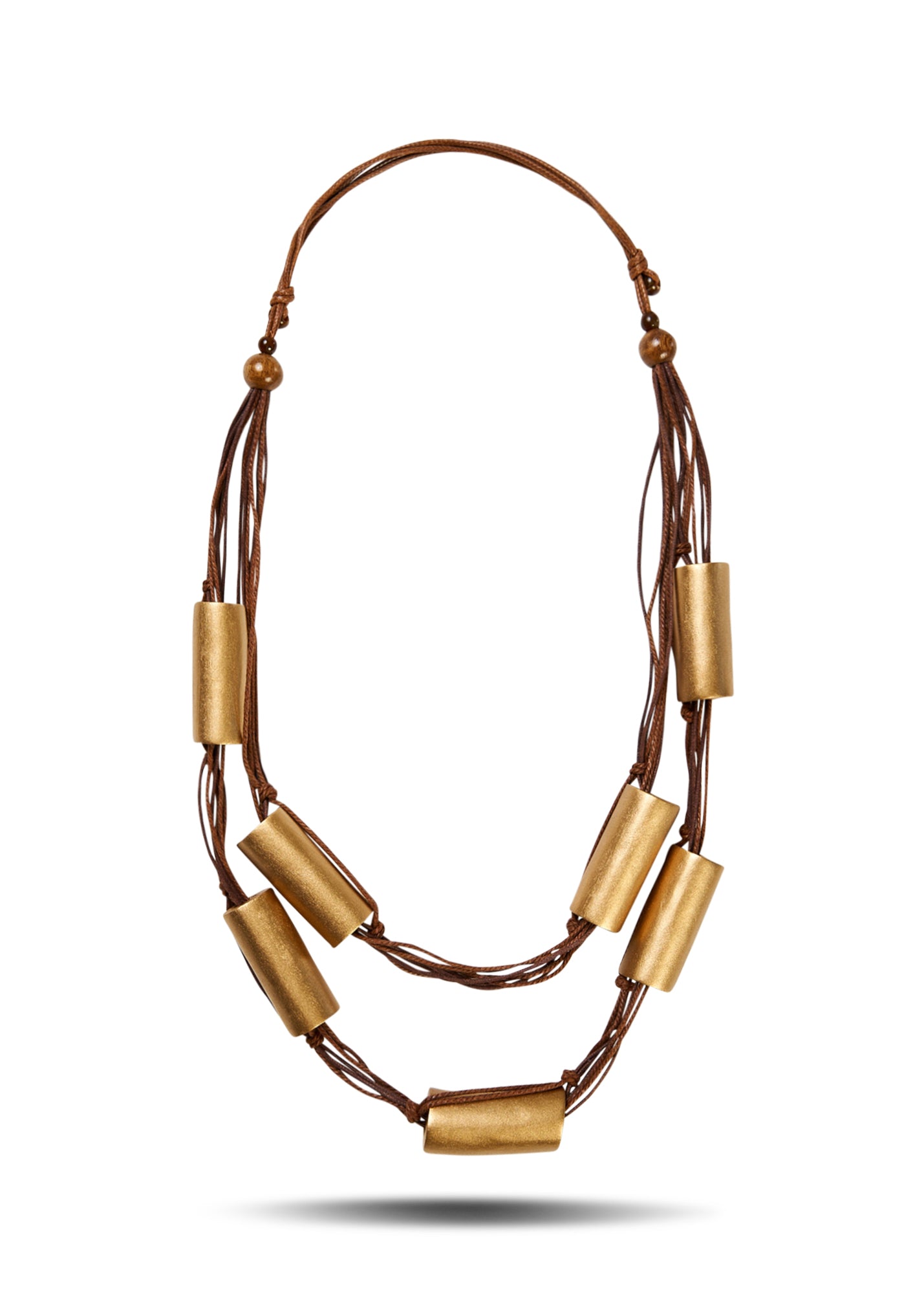 Wooden tube necklace on gold wire