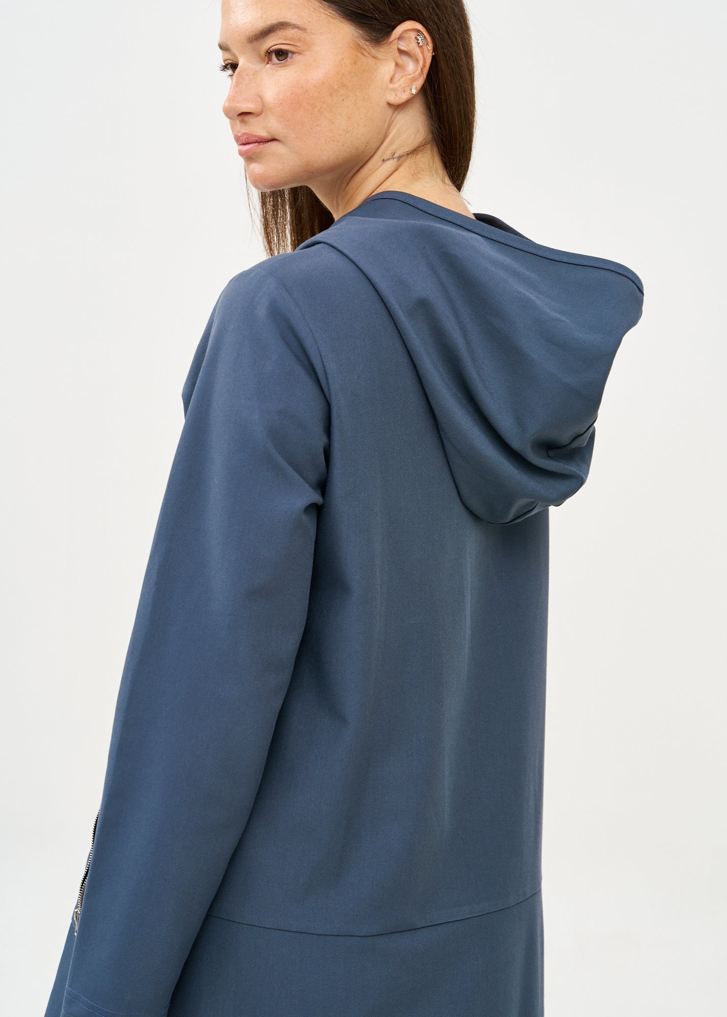 Long sleeve dress with hat and zipper, dark blue