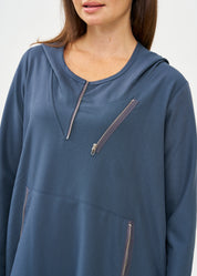 Long sleeve dress with hat and zipper, dark blue