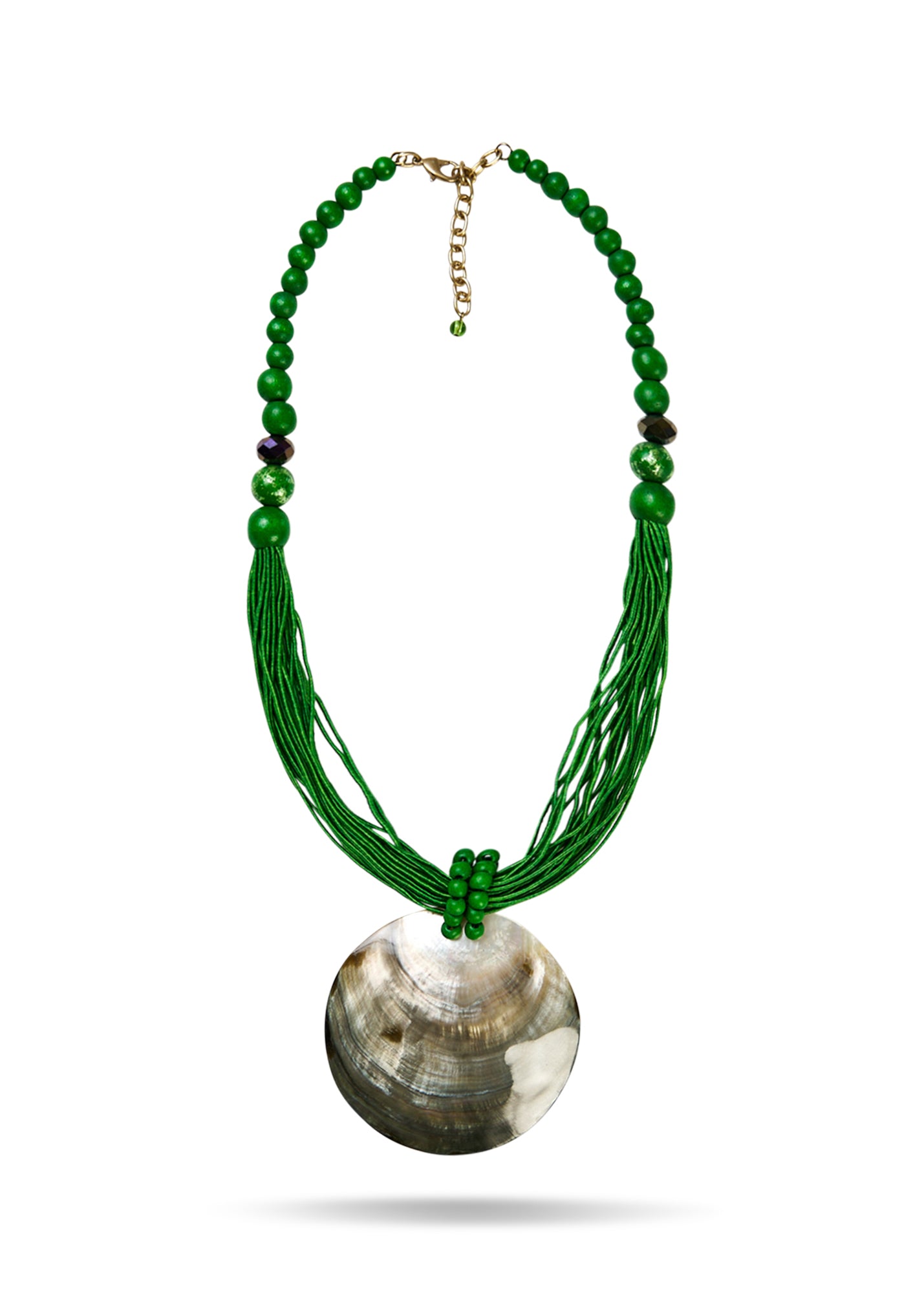 Handmade necklace with large green painted shell