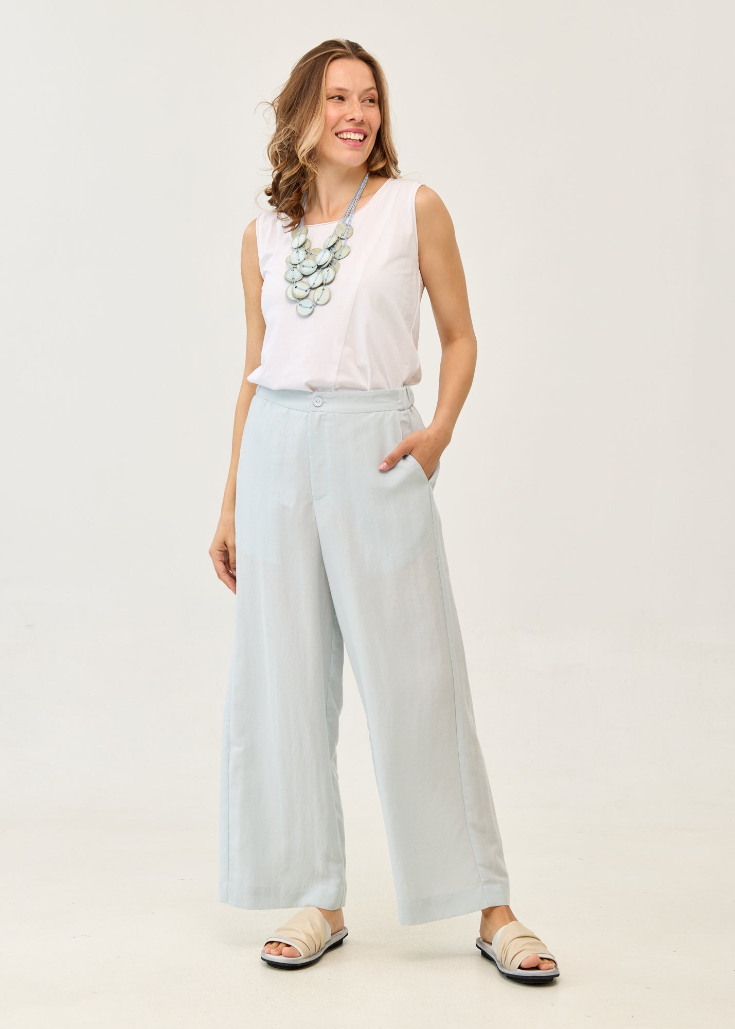 Light Blue Linen Wide Leg Pants
