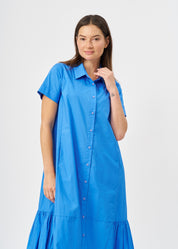 Short sleeve dress with side gathers, blue
