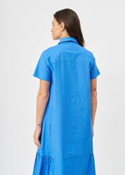 Short sleeve dress with side gathers, blue