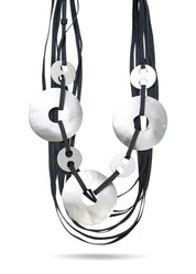 Silk thread necklace with a combination of silver circles