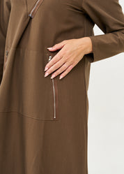 Long sleeve dress with hat and brown zipper