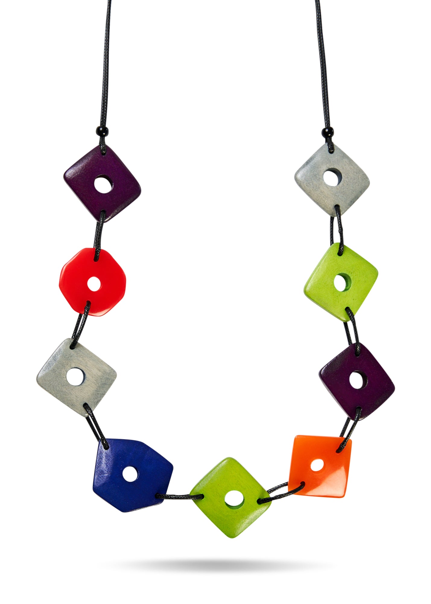Colorful square wooden bead necklace