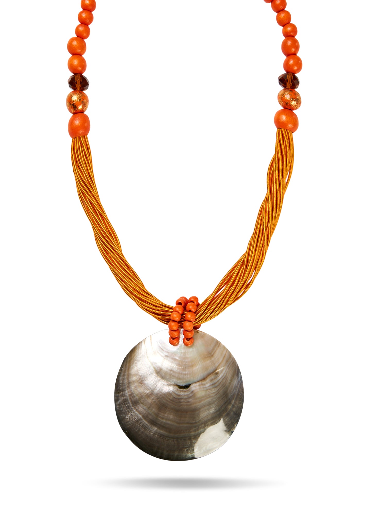 Handmade necklace, large shell, painted orange