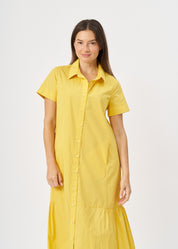 Short sleeve dress with side gathers, yellow