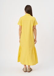 Short sleeve dress with side gathers, yellow
