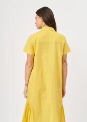 Short sleeve dress with side gathers, yellow