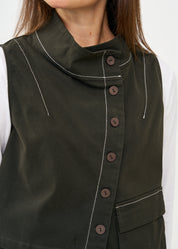 Asymmetrical vest with prominent stitching in gray