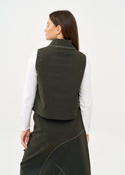 Asymmetrical vest with prominent stitching in gray