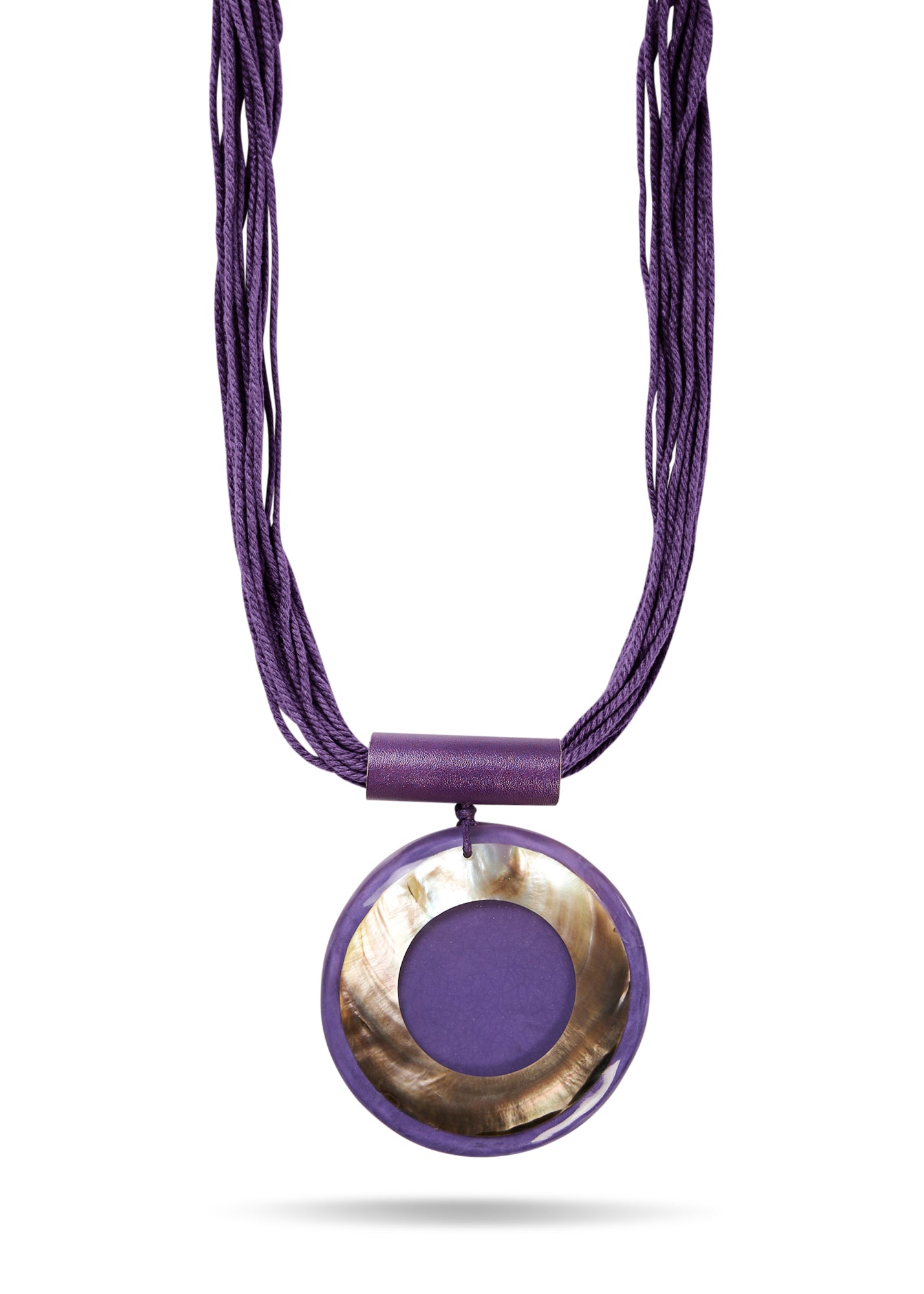 Large purple round glass pendant necklace