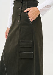 Asymmetrical cut skirt with prominent stitching in gray