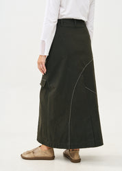 Asymmetrical cut skirt with prominent stitching in gray