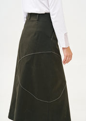 Asymmetrical cut skirt with prominent stitching in gray