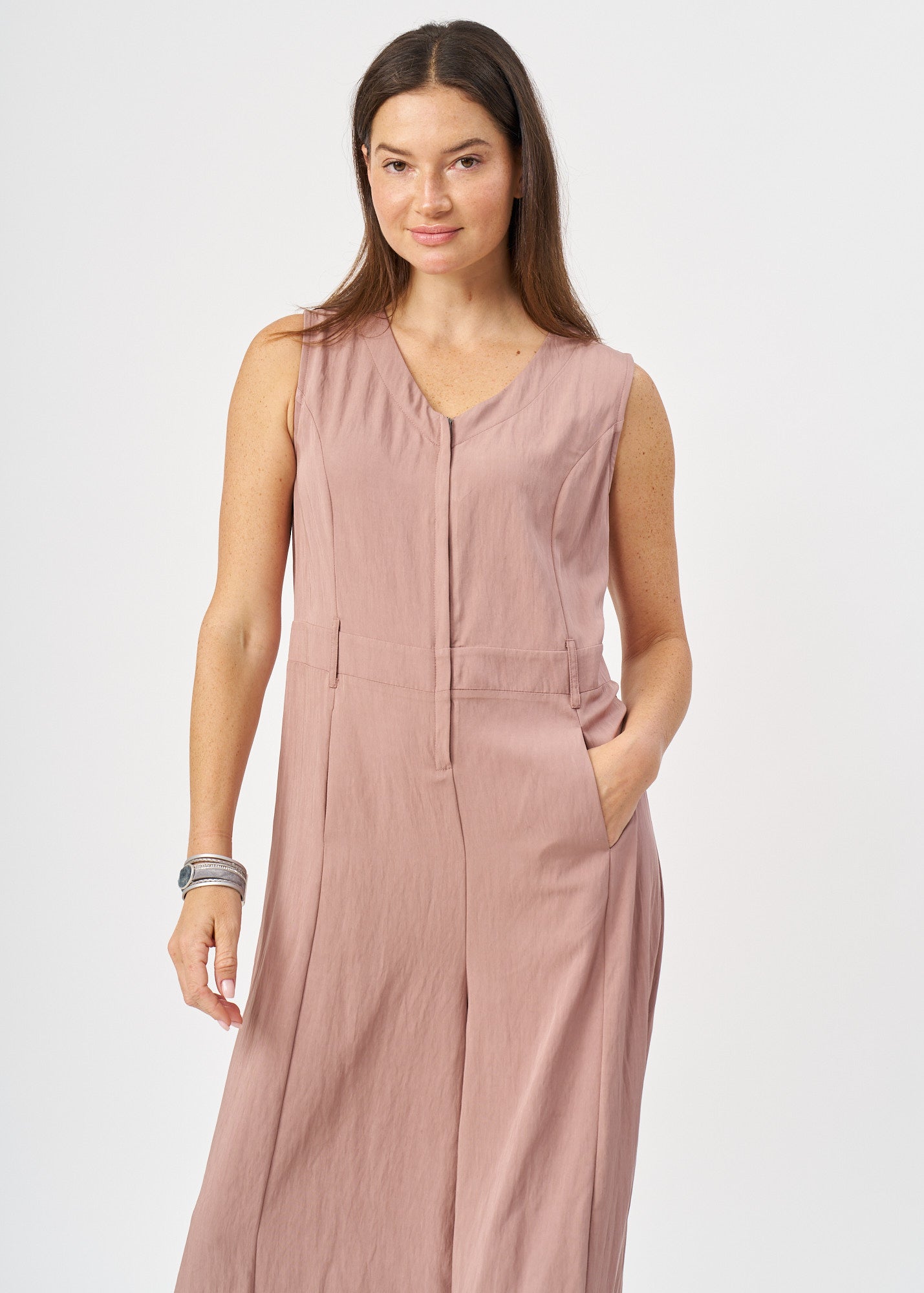 Pink wide leg V-neck jumpsuit