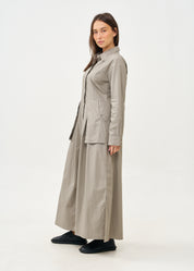 Long-sleeved buttoned dress with two hanging pockets, gray