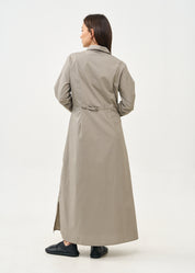 Long-sleeved buttoned dress with two hanging pockets, gray
