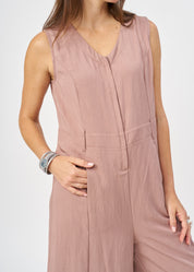 Pink wide leg V-neck jumpsuit