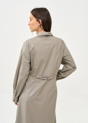 Long-sleeved buttoned dress with two hanging pockets, gray