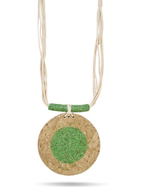 Large round green paper mache pendant necklace - 99