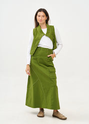 Green asymmetrical vest with prominent stitching