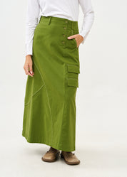 Asymmetrical cut skirt with prominent stitching in green