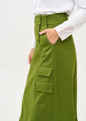 Asymmetrical cut skirt with prominent stitching in green
